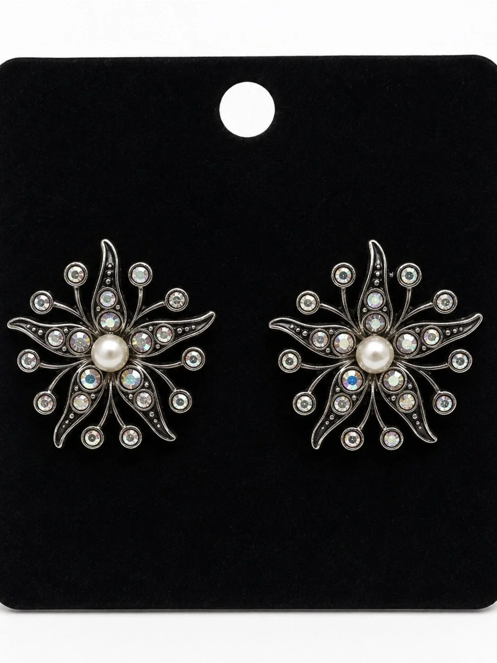 Silver-Tone Floral Pearl & Crystal Earrings - Women Jewelry